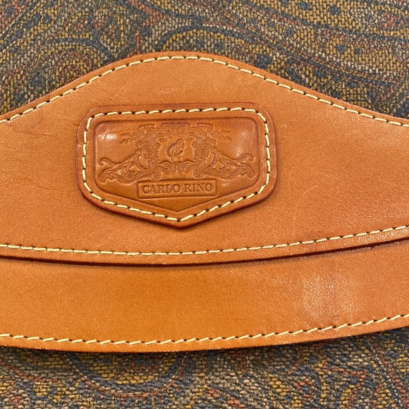 Carlo Rino - Paisley Print Large Leather Clutch, Brown Leather Accents - EUC - Picture 2 of 16